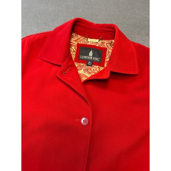 London Fog Red Lined ButtonUp Trench Coat with Lined Inside Pocket Size Large - Picture 2 of 9